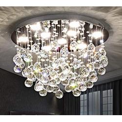 Saint Mossi Modern K9 Crystal Chandelier Lighting Flush Mount LED Ceiling Light Fixture Pendant Chandelier for Livingroom 9 GU10 Bulbs Required Width 20 inch x Height 13 inch