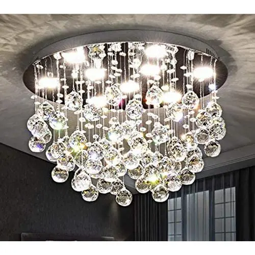 Saint Mossi Modern K9 Crystal Chandelier Lighting Flush Mount LED Ceiling Light Fixture Pendant Chandelier for Livingroom 9 GU10 Bulbs Required Width 20 inch x Height 13 inch
