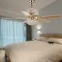 Chandelier Crystal Ceiling Fan Light with Remote Control, 2-Layer 52-Inch 5 Wood Blade Leaves Adjustable Light and Speed Fandaliers Ceiling Fan Light for Living Room/Bedroom, Gold