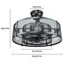 DLLT 20In Caged Ceiling Fan with Light, 3 Speeds Adjustable, Ceiling Fan Lights with Remote, Industrial Ceiling Fans for Living Room, Bedroom, Kitchen, 4xE26 Bulb Base, Black (No Bulb)