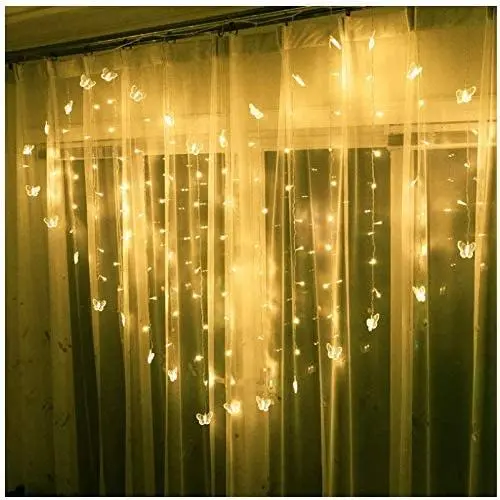 MD Lighting 128 LEDs Heart Shaped Curtain Lights, 8 Modes Warm White Icicle Light Outdoor Fairy String Lights for Bedroom Patio Wedding Party Decoration, Battery-Powered, 6.6 x 4.9 ft(LxH)