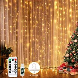 Bedroom LED Curtain Lights, Christmas 300 Led Window Curtain Lights, Led Fairy Light Curtains for Wedding Party Home Garden Bedroom Outdoor Indoor Wall Decorations Warm White 9.8x9.8 Ft