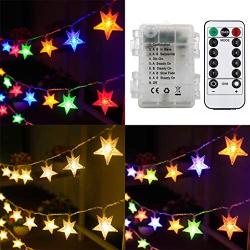 Xingpold Star String Lights Battery Operated Christmas Star Lights 50 LED 16.4 ft Color Changing Star Fairy Lights with Remote Dimmable Star Lights for Bedroom Kids Tent Christmas Garden Balcony Decor