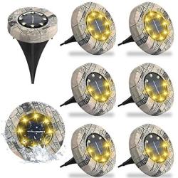 ONG Solar Ground Garden Waterproof Lights, Solar Powered Disk Lights Outdoor Decorative Landscape Lighting for Patio Pathway Yard Deck Walkway Lawn Driveway 8 LED Warm White 8 Packs