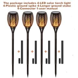 Solar Torch Lights Outdoor Dancing Flickering Flames Pack of 4 Piece Each 96 LED - Flame Solar Lights Outdoors Decorative Waterproof Garden Post Lamp with Solar Battery Powered for Patio