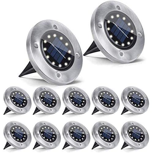 JoyNote Solar Ground Lights 12 Pack, 12 LED Solar Garden Light Outdoor, Disk Lights Waterproof In-Ground Outdoor Landscape Lighting for Patio, Pathway, Lawn Yard(Light Warm White)