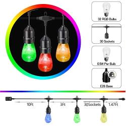 Yuusei Outdoor String Lights, 100Ft Waterproof Colored Changing Patio Lights Dimmable LED Hanging RGB String Light with 30+2 S14 Shatterproof Edison Bulbs, Remote Control, for Garden, Cafe, Balcony