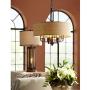 Tremont Rust Cage Pendant Chandelier 20'' Wide Industrial Rustic Tan Burlap Drum Shade 3-Light Fixture for Dining Room House Foyer Kitchen Island Entryway Bedroom Living Room - Franklin Iron Works