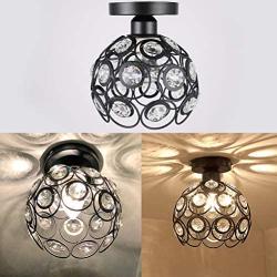 Semi Flush Mount Ceiling Light Fixture, Antique Black Metal Crystal Chandelier Lamp, Indoor Lighting for Bathroom Fixture Foyer Ceiling Fixture Hallway Lighting Fixture