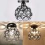 Semi Flush Mount Ceiling Light Fixture, Antique Black Metal Crystal Chandelier Lamp, Indoor Lighting for Bathroom Fixture Foyer Ceiling Fixture Hallway Lighting Fixture