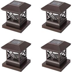 Twinsluxes Fence Post Cap Light, LED Solar Lights for Deck Posts, Solar Post Caps Light Outdoor for 3.5x3.5/4x4/5x5 Posts, Wood or Vinyl Fence Deck Post, Warm Light 4 Pack, Brown…