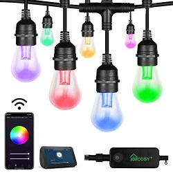 Outdoor String Lights - Patio Lights Color Changing String 15 LED Bulbs, 2.4GHz Wi-Fi App Controlled, Waterproof/Shatterproof 49Ft Extendable Color Wheel & Custom Scene for Christmas Works with Alexa