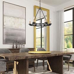 KSANA 6-Light Farmhouse Chandeliers, 24'' Antique Iron Petal Shape Kitchen Island Light, Rustic Hanging Ceiling Light Fixture for Dining Room Living Room Foyer