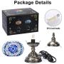 Marrakech Turkish Table Lamp Mosaic Glass Bedside Table Lamp Moroccan Lantern Tiffany Style Night Lights with Bronze Base for Living Room (Blue)
