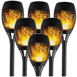 T-mark Solar Lights Outdoor, Waterproof Flickering Flames Torches Lights Outdoor Solar Spotlights Landscape Decoration Lighting Dusk to Dawn Auto On/Off Security Torch Light for Patio Driveway, 6 Pack