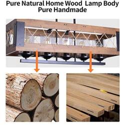 LEDMO 40'' 5-Light Kitchen Island Lighting, Rustic Island Pendant Light Fixture, Wood E26 60W UL Listed(LED Bulbs Include)