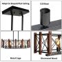 PUZHI HOME Farmhouse Linear Chandelier, 5 Lights Wooden Kitchen Island Lighting Linear Pendant Light Fixture Antique Industrial Metal Dining Room Light