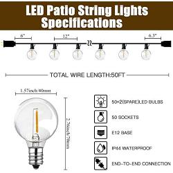 Brillihood 50Ft LED Patio Lights G40 Globe String Lights - Shatterproof, Warm White, Indoor Outdoor Christmas String Lights for Garden Patio Wedding Xmas Party Bistro Pergola Yard Decor (50+2 Bulbs)