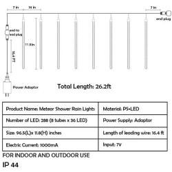 Twinkle Star Meteor Shower Rain Lights, 30cm 8 Tubes 288 LED Valentine Lights Icicle Snow Falling Christmas Lights Outdoor Raindrop Lights, Xmas Wedding Party Tree Holiday Decoration, Blue
