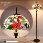Tiffany Style Floor Standing Lamp W16H64 Inch Tall Stained Glass Hummingbird Design Lampshade 2E26 Antique Reading Light Resin Base S101 WERFACTORY Lamps Bedroom Living Room Bedside Table Lover Gifts
