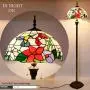 Tiffany Style Floor Standing Lamp W16H64 Inch Tall Stained Glass Hummingbird Design Lampshade 2E26 Antique Reading Light Resin Base S101 WERFACTORY Lamps Bedroom Living Room Bedside Table Lover Gifts