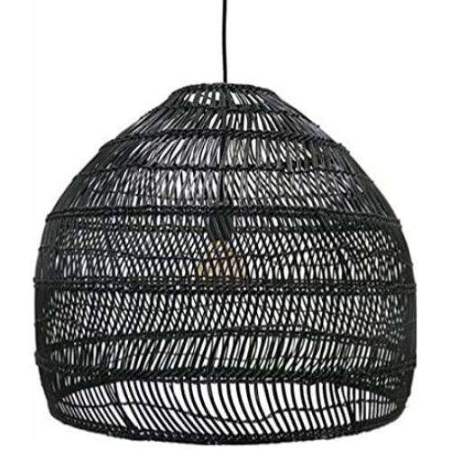 XIAOXY Handwoven Bamboo Rattan Wicker Lantern Chandeliers Retro Industrial Bedroom Bedside E27 Lighting Pendant Lamp (Color : Black)