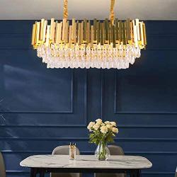 Luxury K9 Crystal Pendant Light,Oval Crystal Chandelier 3 Tiers Raindrop Crystals Flush Mount Ceiling Light Fixture with Adjustable Hanging Chain for Dining Room Living Room,E14 x 10 Lights,Gold