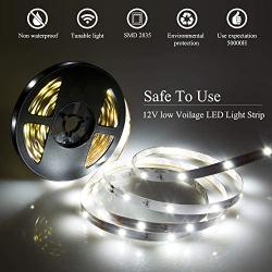 ollrieu LED Strip Lights 50ft Dimmable Tape Light Bright White Connectable Cuttable 450 Units 2835 SMD with 12V Power Plug in RF Remote Flexible Indoor Rope Lighting for Bedroom Cabinet Kitchen Mirror