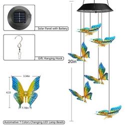 Toodour Solar Christmas Lights, Color Changing Solar Butterfly Wind Chimes, LED Decorative Mobile, Waterproof Outdoor Decorative Lights for Patio, Balcony, Bedroom, Party, Yard, Window, Garden