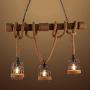 BAYCHEER Industrial 3 Lights Pendant Light Ceiling Lighting Hanging Lamp Chandelier Lantern Style with Rope Cage Frame & Wood Decoration for Indoor Bar Warehouse Hallway Use E26 Bulbs