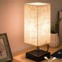 ZEEFO USB Table Lamp, Modern Design Bedside Table Lamps with USB Charging Port, Black Metal Base and Fabric Shade Nightstand Table Lamps is Perfect for Bedroom, Living Room, Study Room (Square)