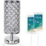 Crystal Touch Table Lamp with 2 Dual Fast USB Charging Ports, FOLUR 3-Way Dimmable Accent Bedside Light with E26 Bulb Included, Nightstand Desk Lamps Night Light for Bedroom, Living Room, Guest Room