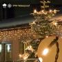 Fairy Curtain Lights Garden Icicle Lights, Battery Powered 102 Led Outdoor String Light with Remote & Timer, Dark Green Cable 8 Modes for Indoor Bedroom Christmas Party Wedding Decoration (Warm White)