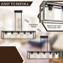 VINLUZ 5-Light Wood Chandelier Linear Industrial Kitchen Island Pendant Lighting Gray Wooden Frame Accents, Dining Room Lighting with Glass Shade Modern Farmhouse Light Fixtures for Entryway Foyer