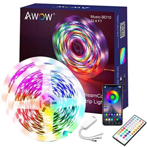 AWOW 32.8ft Dreamcolor Led Strip Lights Waterproof 5050 LEDs Color Changing Strip Lights Sync to Music for Room, Kitchen, Party (3 Ways Control)