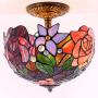 Tiffany Ceiling Fixture Light W12H11 Inch Semi Flush Mount Stained Glass Yellow Red Rose Shade Antique Style S001 WERFACTORY LAMPS Coffee Bar Study Office Entry Kitchen Island Hallway Dining Room Loft