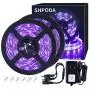 SHPODA 33ft LED Black Light Strip Kit,600 Units,385nm-400nm,12V Flexible Blacklight Fixtures,10M LED Ribbon,Non-Waterproof for Indoor,Birthday,Wedding,Dark Party