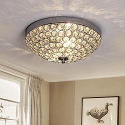 DLLT Modern Crystal Light Fixture Ceiling Flush Mount, 2-Light Small Chandelier for Bedroom, Entryway, Foyer, Hallway, Closet Room, Dining Room, Chrome Finish E12