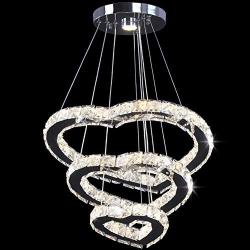 Modern Crystal 3 Heart Rings LED Chandelier Light Fixture Pendant Lighting Adjustable Stainless Steel Ceiling Hanging Lamp for Living Room Dinning Room Bedroom (Changeable)