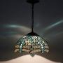Tiffany Hanging Light W12H32 Inch Sea Blue Stained Glass Pendant lamp 1E26 Crystal Bead Dragonfly Style S147 WERFACTORY Series Lamps Chandelier Ceiling Fixture Kitchen Bar Hallway Dining Room Loft