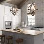 Wood and Metal Chandelier Square 6-Light Adjustable Height Ceiling Pendant Light Dining Room Lighting Fixtures Hanging，Living Room Light ,Kitchen Chandelier UL Listed