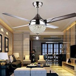 LUOLAX Modern Crystal Ceiling Fans with Light, Remote Control 3 Color Changes Chandelier Ceiling Fans Home Decorative Lamp for Living Room, Bedroom, Dining Room(44 Inch)