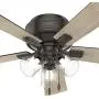 HUNTER 54208 Crestfield Indoor Low Profile Ceiling Fan with LED Light and Pull Chain Control, 52'', Noble Bronze