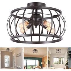 Ganeed Semi Flush Mount Ceiling Light,Industrial Metal Cage Ceiling Light Fixture 4 Lights,Vintage Rustic Pendant Lighting Lamp for Kitchen Dining Room Stairway Garage