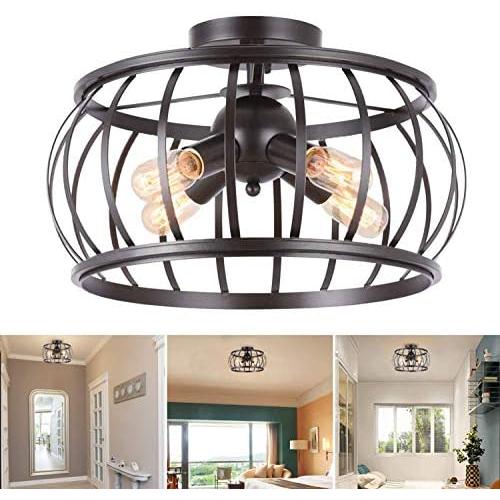 Ganeed Semi Flush Mount Ceiling Light,Industrial Metal Cage Ceiling Light Fixture 4 Lights,Vintage Rustic Pendant Lighting Lamp for Kitchen Dining Room Stairway Garage