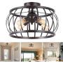 Ganeed Semi Flush Mount Ceiling Light,Industrial Metal Cage Ceiling Light Fixture 4 Lights,Vintage Rustic Pendant Lighting Lamp for Kitchen Dining Room Stairway Garage