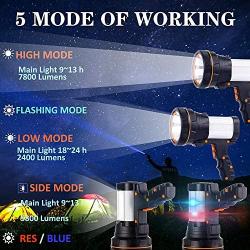 Rechargeable spotlight, Super Bright 7000 Lumens LED Searchlight Handheld, and Flood Camping Flashlight with Foldable Tripod with USB Output Function IPX4 Waterproof (ABS Silver)