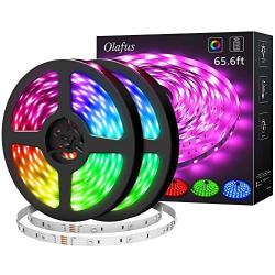 Olafus 65.6ft RGB LED Strip Lights Kit, Dimmable Color Changing Light Strip, 2 pcs 32.8ft Flexible LED Tape Light with Remote, 24V 20m Colored Strip with 600 LEDs 5050 for Bedroom, Living Room, Party