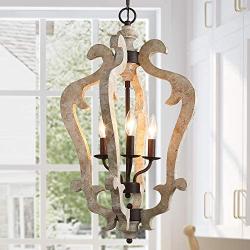 Farmhouse Chandelier, Kitchen Chandelier Farmhouse in Rustic Wood Light Fixture for Dining & Living Room, Foyer, D16.5 '' x H29''