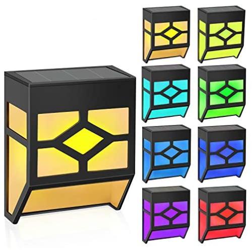 Solar Lights Outdoor Decorative LED Solar Fence Lights RGB Waterproof Wireless Solar Deck Lights, 2 Modes Step Lights, Wall Lights for Stairs, Deck,Yard, Fence and Patio, Pack of 8